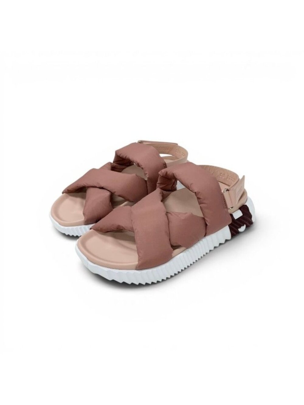 Hermes Electric Sandals Shoes Nylon Leather Pink Bordeaux Logo